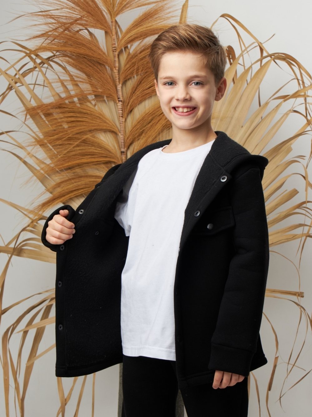 333. Костюм детский (Брюки+Толстовка) на кнопках, черный, хлопок 65%, 35% ПЭ, 3-х нитка с  начесом 122,128,134,140